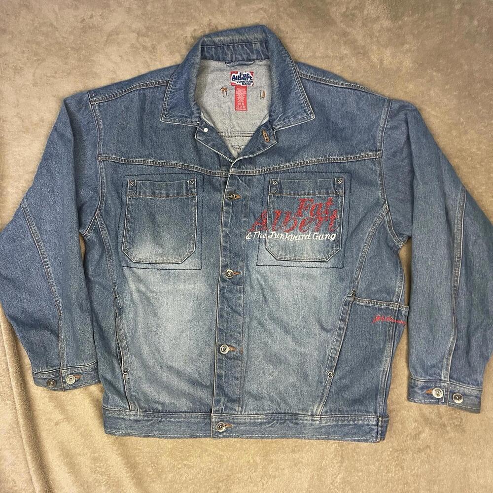 VTG Fubu Platinum Fat Albert Jacket Mens XXL Blue Denim Embroidered Read